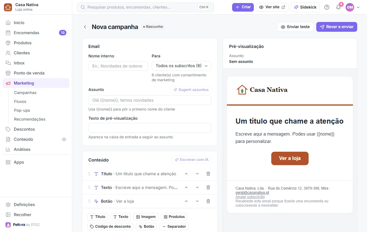 Numa campanha, a IA sugere assuntos e escreve o conteúdo do email