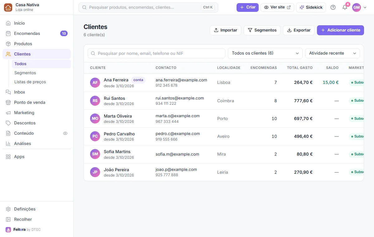 Clientes: importar uma lista e ver quem aceita marketing